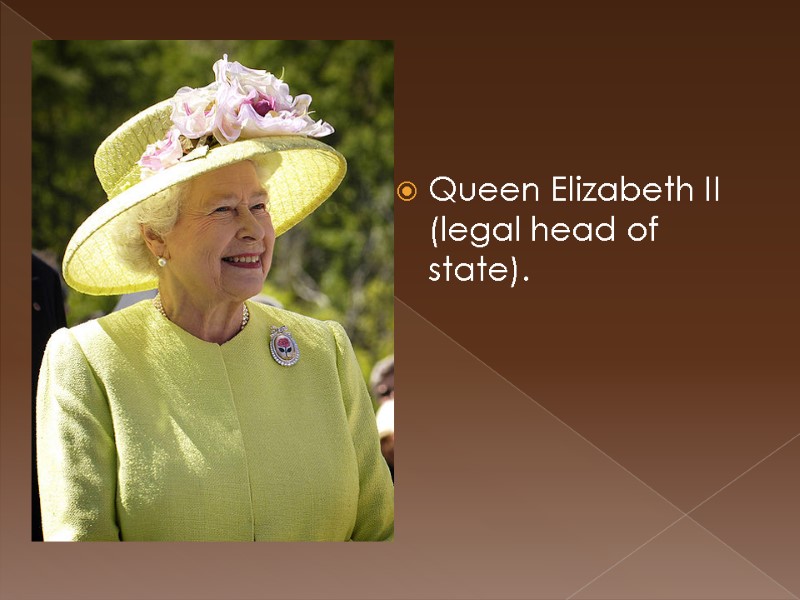 Queen Elizabeth II (legal head of state).